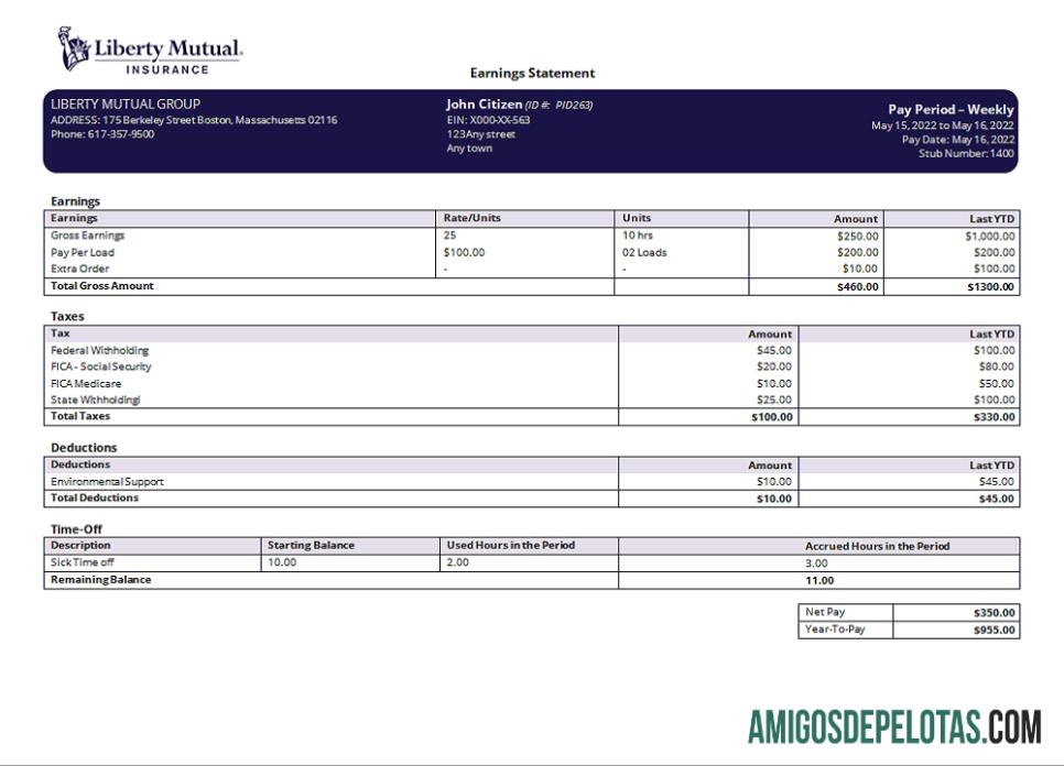 Realista Modelo de declaração de ganhos da companhia de seguros dos EUA em formato Word e PDF, versão 2